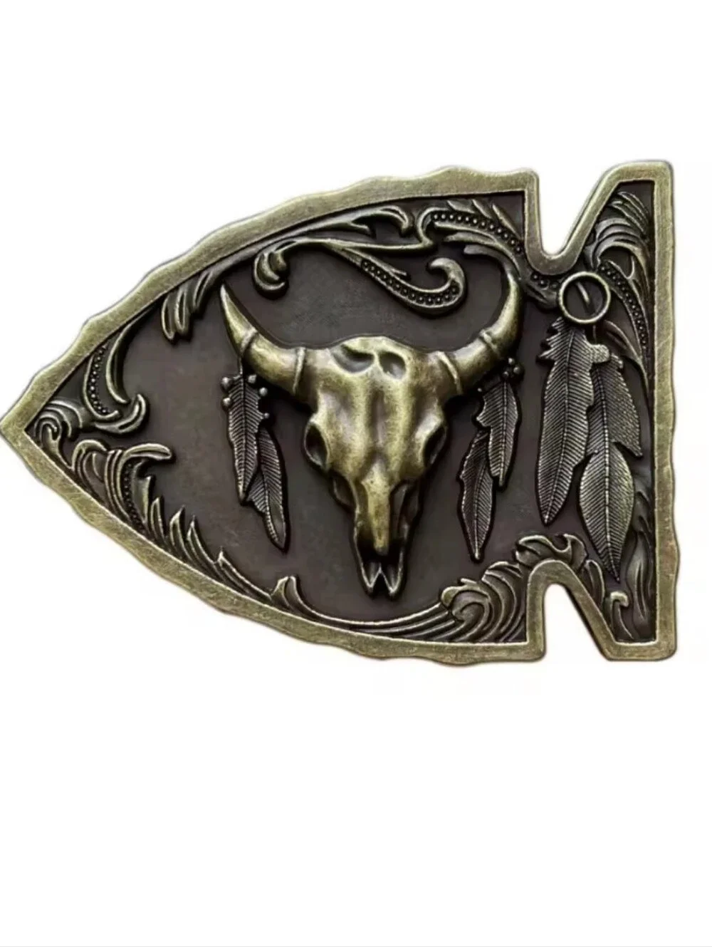 Native arrowhead bull steer belt buckle Choose From 3 Designs